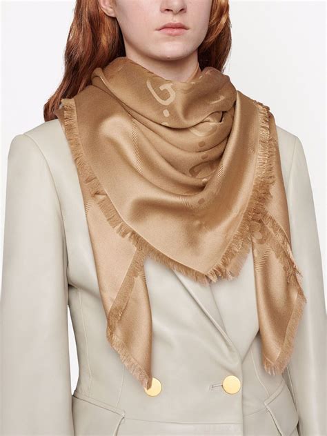 gucci shawl brown|GG silk jacquard shawl in brown and light brown .